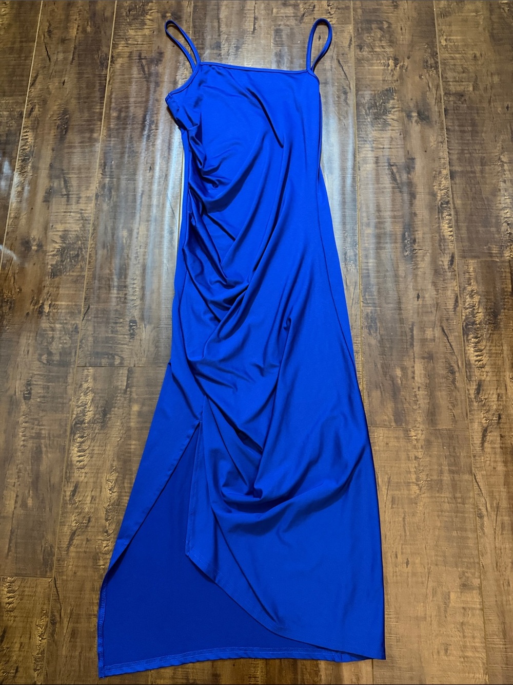 SHEIN Cobalt Blue Draped Spaghetti-Strap Maxi Dress